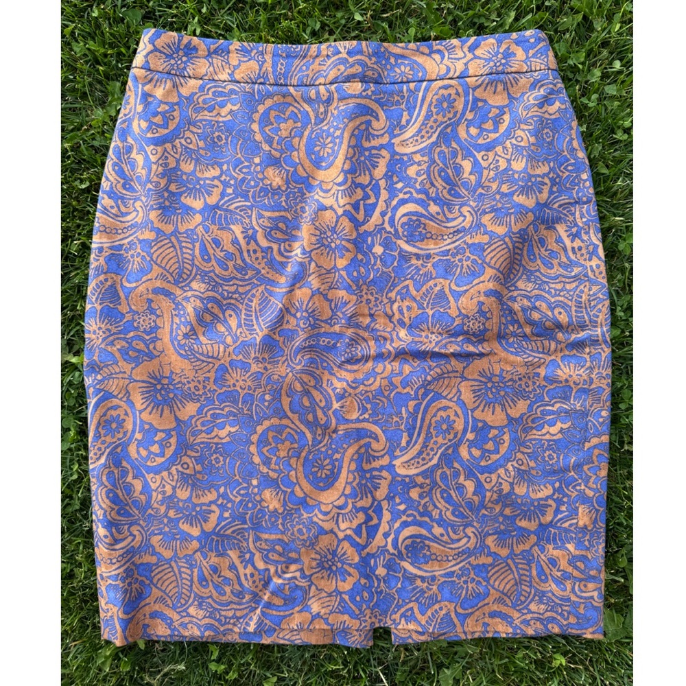 Ann Taylor Loft Blue & Brown Paisley Floral Pattern Pencil Skirt 6